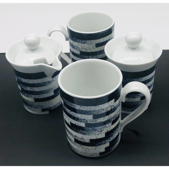 Dansk Other - DANSK Radia INDIGO Sugar & Creamer With Lids 2 Mugs Cups Blue White Coffee A1